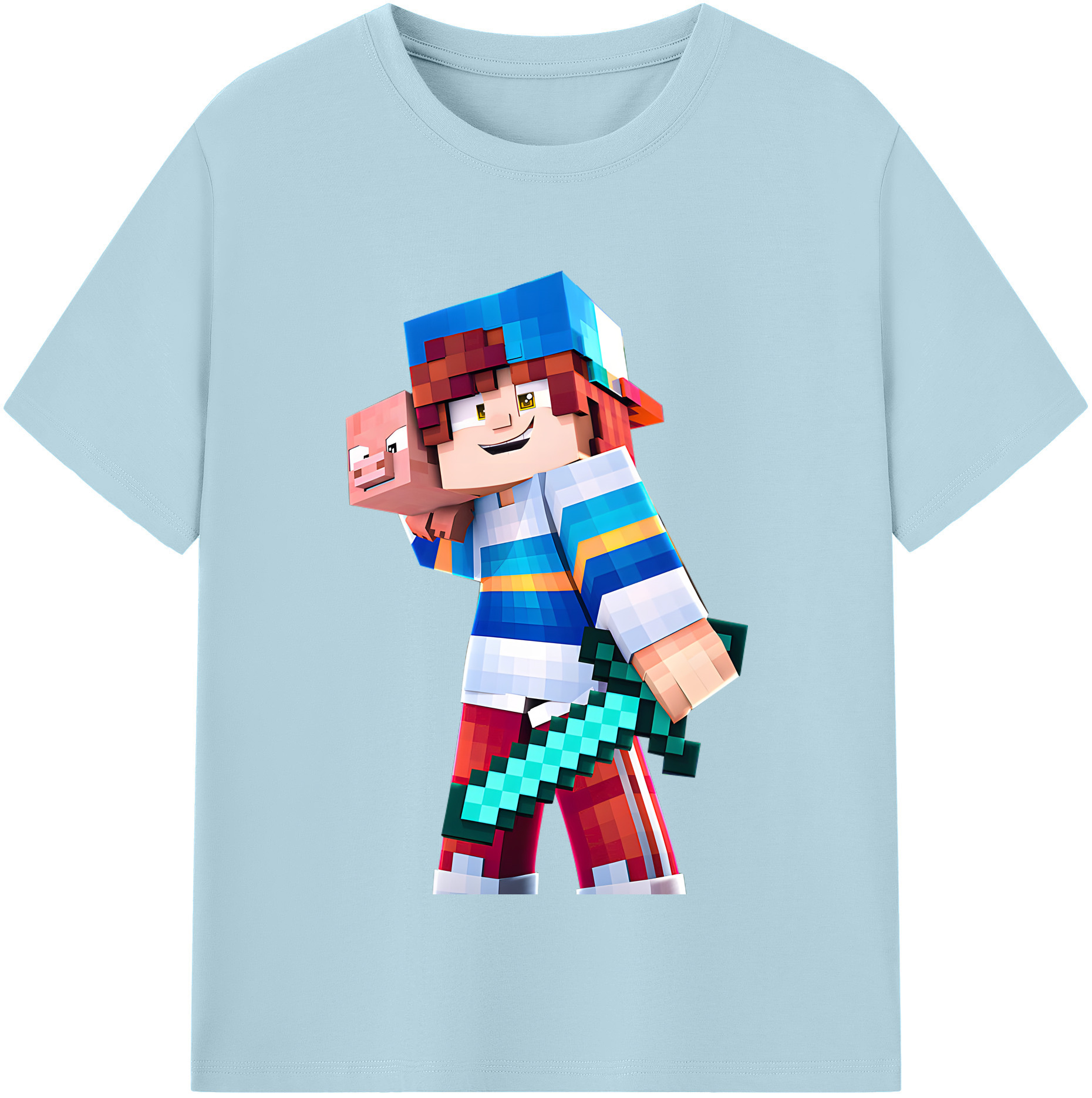 （画像用） マインクラフト ブロックの世界 Minecraft MC Block world 綿100％半袖Tシャツ（フロントプリント）